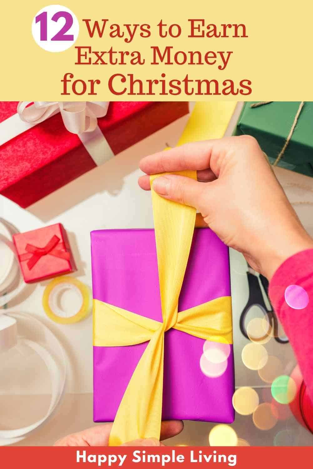A person's hands shown wrapping gifts to earn extra Christmas money.