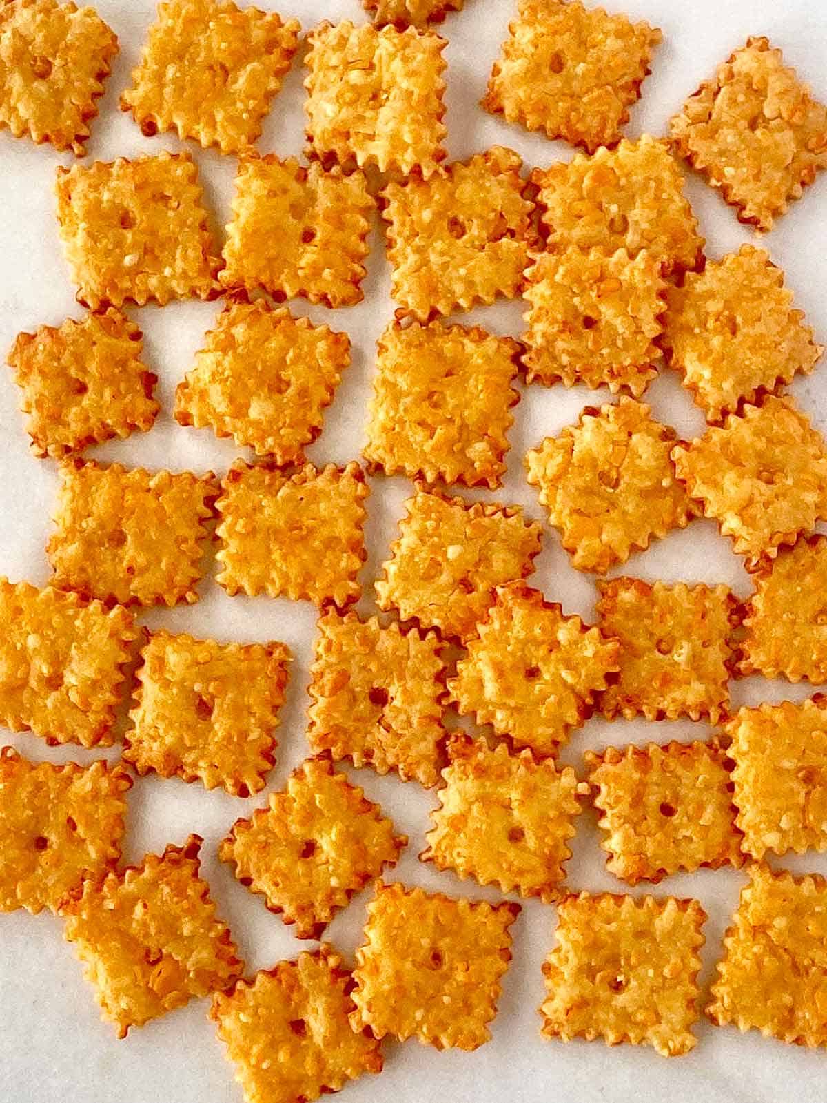 Crackers12 Close up of baked homemade cheez it crackers.