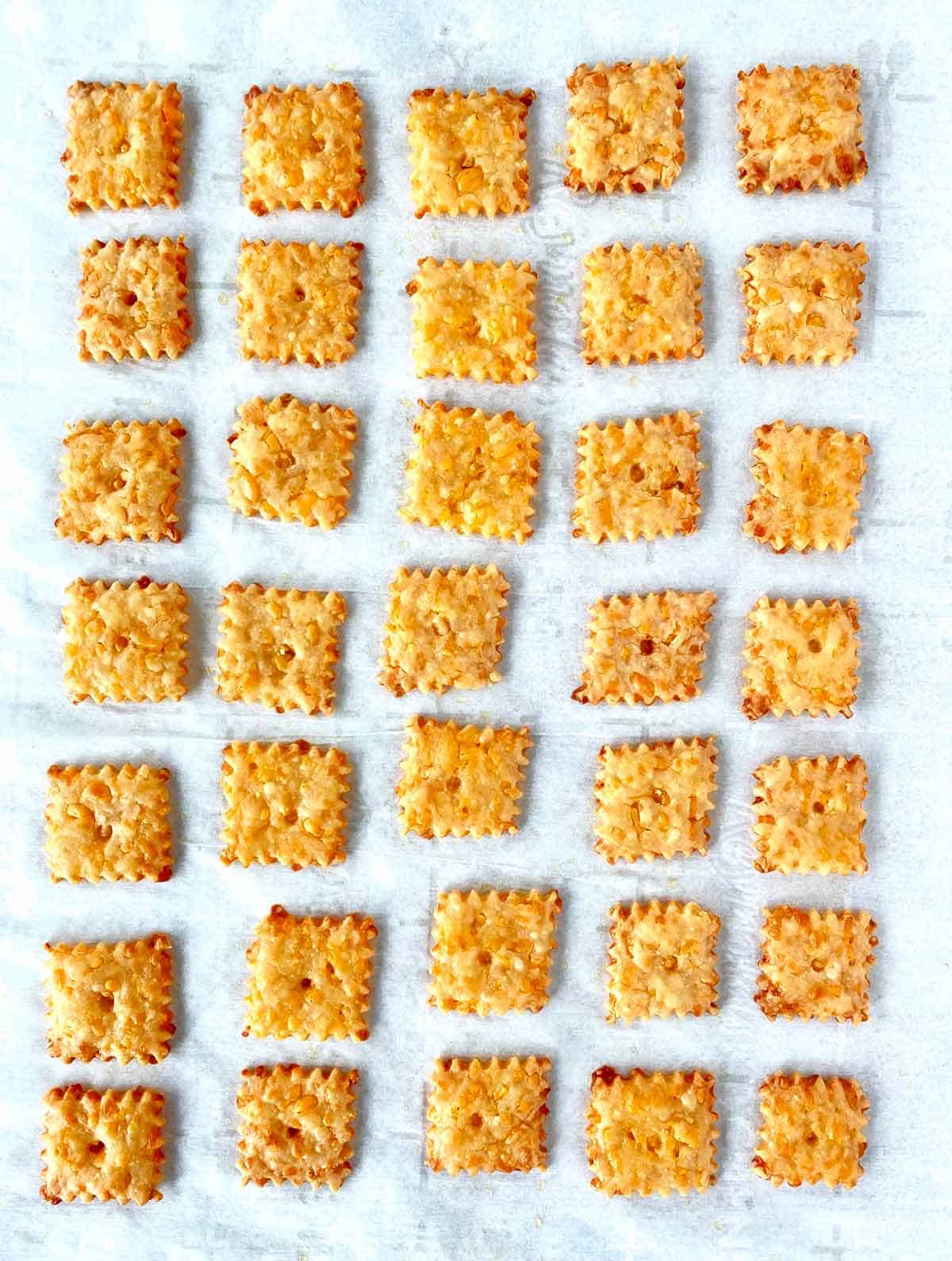 Just baked cheez it crackers on parchment paper.