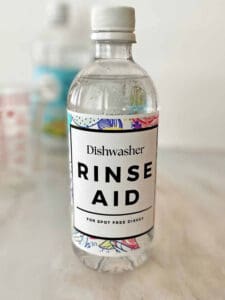 A bottle of homemade dishwasher rinse aid.