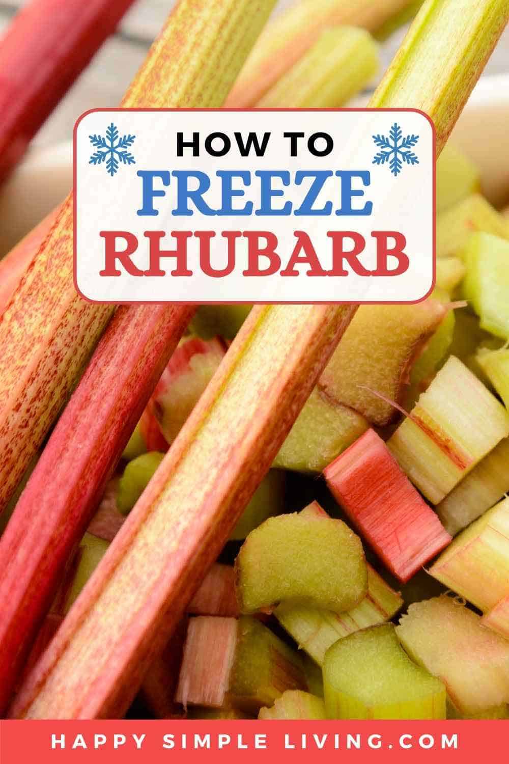 Three rhubarb stalks and chopped rhubarb pieces.