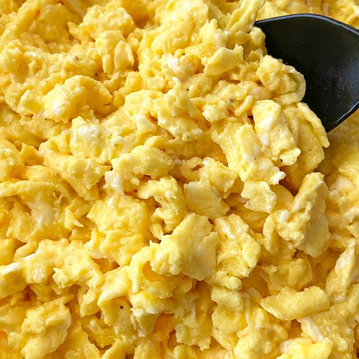 DSC_0746 Cooking scrambled eggs in a large skillet.