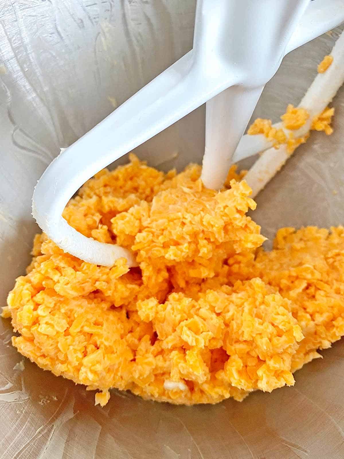 Crackers2 Mixing dough for DIY cheese crackers in a stand mixer.