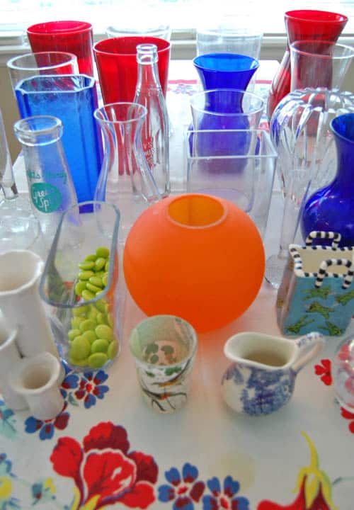 Vase collection on the table.